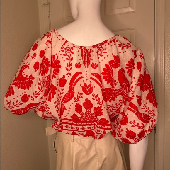 Red and White Floral Crop Top - Picture 9 of 14